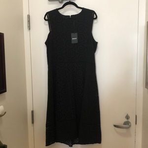 DKNY sleeveless black cotton eyelet dress